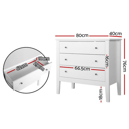 Artiss 3 Chest of Drawers - BRITTANY White.