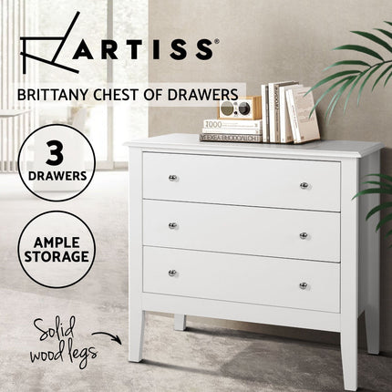 Artiss 3 Chest of Drawers - BRITTANY White.