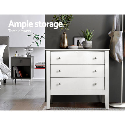 Artiss 3 Chest of Drawers - BRITTANY White.