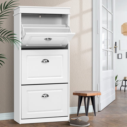 Artiss Shoe Rack Cabinet 18 Pairs 3-tier White Sena.
