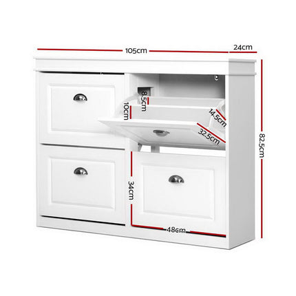 Artiss Shoe Rack Cabinet 16 Pairs 4-tier White Paul.