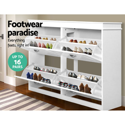 Artiss Shoe Rack Cabinet 16 Pairs 4-tier White Paul.