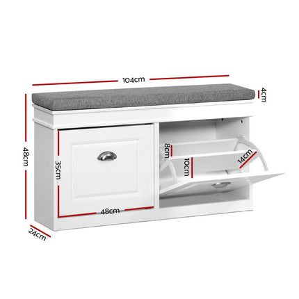 Artiss Shoe Rack Cabinet Bench 8 Pairs White.