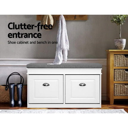 Artiss Shoe Rack Cabinet Bench 8 Pairs White.