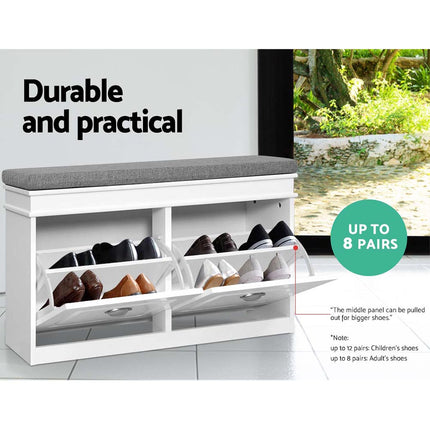 Artiss Shoe Rack Cabinet Bench 8 Pairs White.