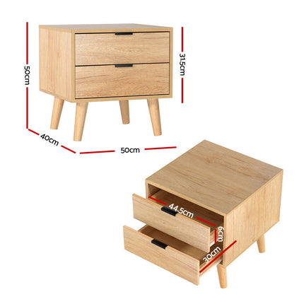Artiss Bedside Table 2 Drawers - Pine.