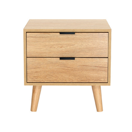Artiss Bedside Table 2 Drawers - Pine.