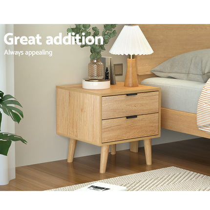 Artiss Bedside Table 2 Drawers - Pine.
