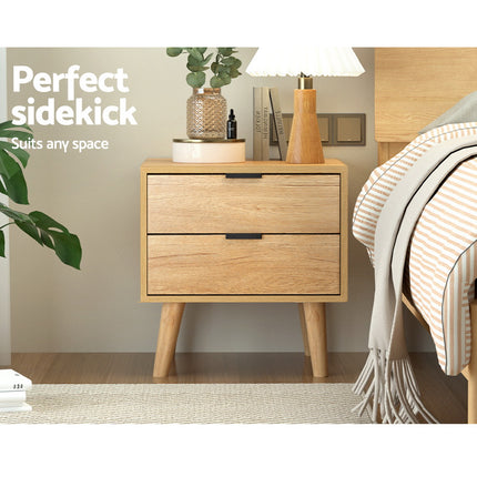 Artiss Bedside Table 2 Drawers - Pine.