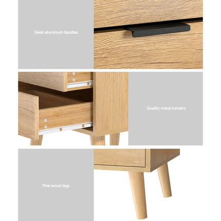 Artiss Bedside Table 2 Drawers - Pine.