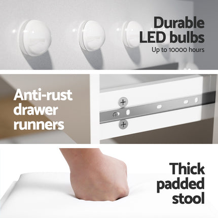 Artiss Dressing Table Set Stool 12 Led Bulbs White.