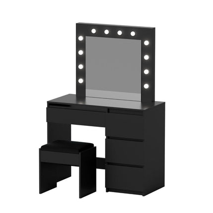 Artiss Dressing Table Set Stool 12 Led Bulbs Black.