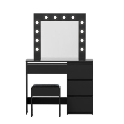 Artiss Dressing Table Set Stool 12 Led Bulbs Black.