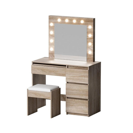Artiss Dressing Table Set Stool 12 Led Bulbs Wood.