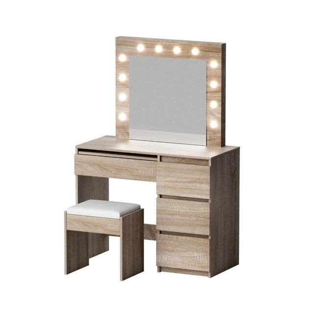 Artiss Dressing Table Set Stool 12 Led Bulbs Wood.