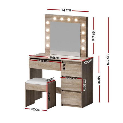 Artiss Dressing Table Set Stool 12 Led Bulbs Wood.