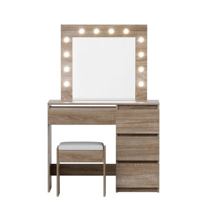 Artiss Dressing Table Set Stool 12 Led Bulbs Wood.