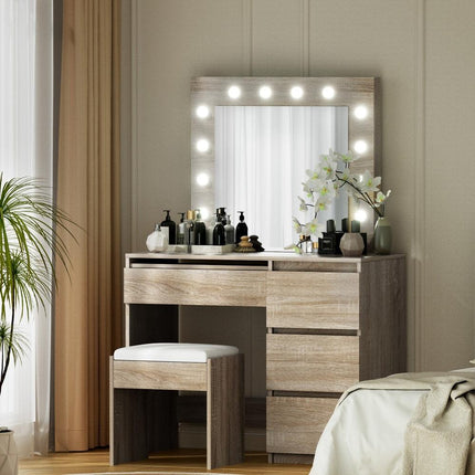 Artiss Dressing Table Set Stool 12 Led Bulbs Wood.