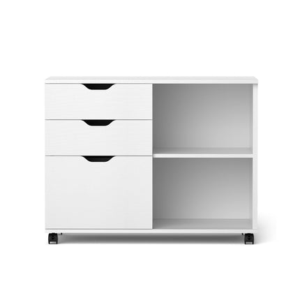 Artiss 3 Drawer Mobile Filing Cabinet Printer Stand Cabinet Home Office Storage White.