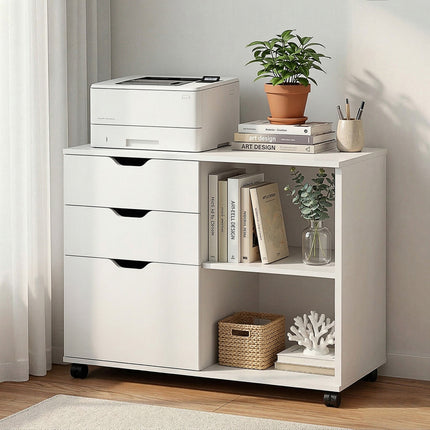 Artiss 3 Drawer Mobile Filing Cabinet Printer Stand Cabinet Home Office Storage White.