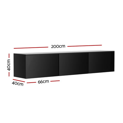 Artiss Floating Entertainment Unit TV Cabinet High Glossy Black 3 Cabinets 200CM.