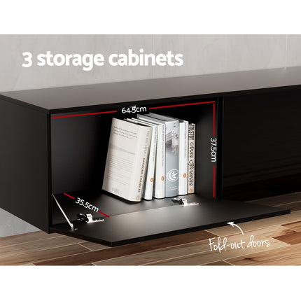 Artiss Floating Entertainment Unit TV Cabinet High Glossy Black 3 Cabinets 200CM.