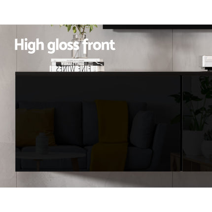 Artiss Floating Entertainment Unit TV Cabinet High Glossy Black 3 Cabinets 200CM.