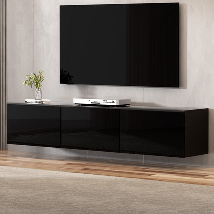 Artiss Floating Entertainment Unit TV Cabinet High Glossy Black 3 Cabinets 200CM.
