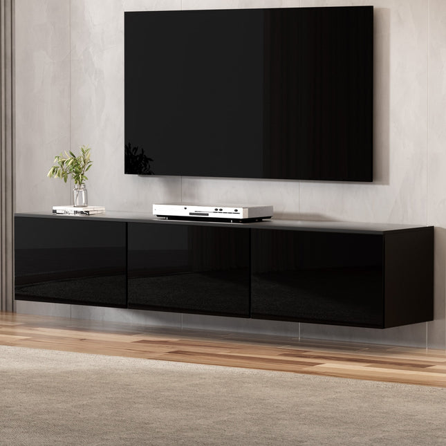 Artiss Floating Entertainment Unit TV Cabinet High Glossy Black 3 Cabinets 200CM.