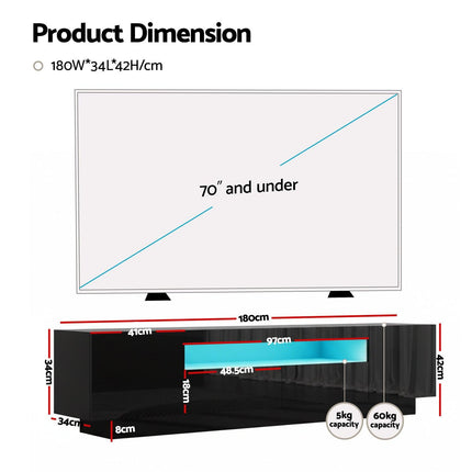 Artiss TV Unit Entertainment Unit Storage Drawer RGB LED 180cm Black.