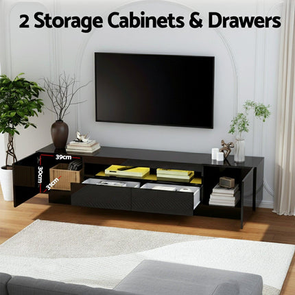 Artiss TV Unit Entertainment Unit Storage Drawer RGB LED 180cm Black.