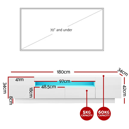 Artiss TV Unit Entertainment Unit Storage Drawer RGB LED 180cm White.