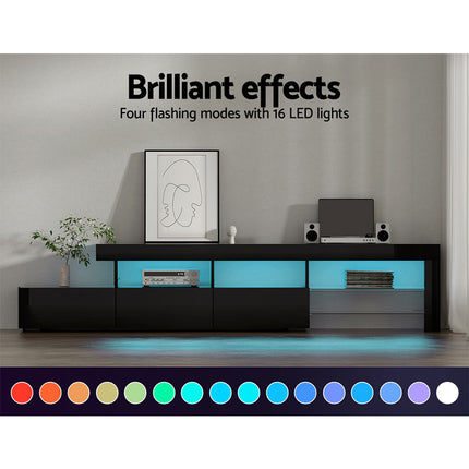 Artiss Entertainment Unit TV Cabinet LED 215cm Black Caya.