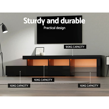 Artiss Entertainment Unit TV Cabinet LED 215cm Black Caya.