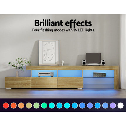 Artiss Entertainment Unit TV Cabinet LED 215cm Pine Caya.
