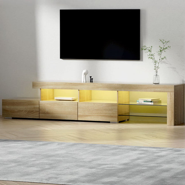 Artiss Entertainment Unit TV Cabinet LED 215cm Pine Caya.