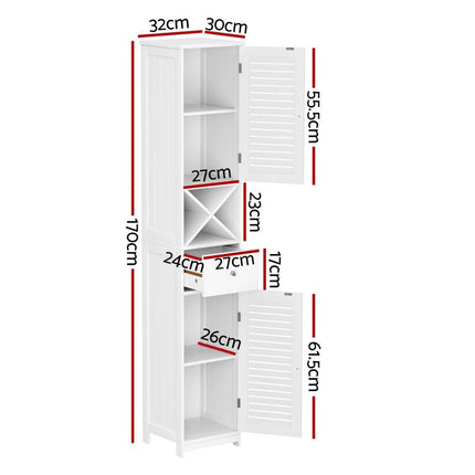 Artiss Bathroom Storage Cabinet 170cm Tall Slim Organiser Toilet Corner Adjustable Shelf Louver Door White.