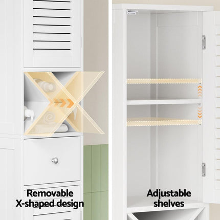 Artiss Bathroom Storage Cabinet 170cm Tall Slim Organiser Toilet Corner Adjustable Shelf Louver Door White.