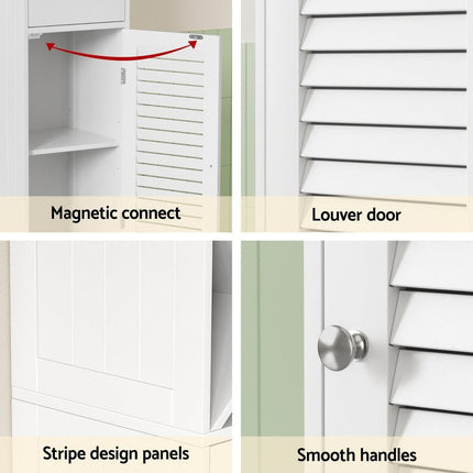 Artiss Bathroom Storage Cabinet 170cm Tall Slim Organiser Toilet Corner Adjustable Shelf Louver Door White.