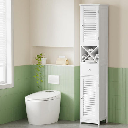 Artiss Bathroom Storage Cabinet 170cm Tall Slim Organiser Toilet Corner Adjustable Shelf Louver Door White.