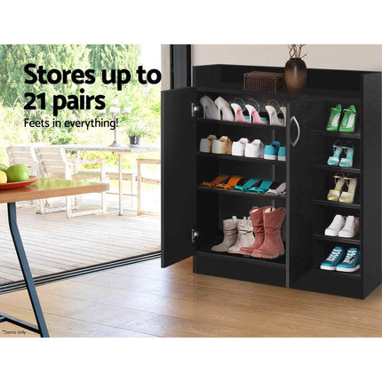 Artiss Shoe Rack Cabinet 21 Pairs Adjustable Shelves Black Clair.