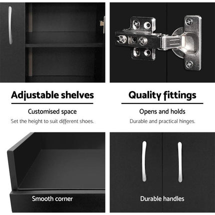 Artiss Shoe Rack Cabinet 21 Pairs Adjustable Shelves Black Clair.