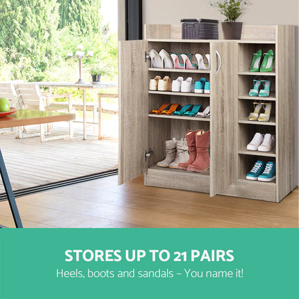Artiss Shoe Rack Cabinet 21 Pairs Adjustable Shelves Pine Clair.