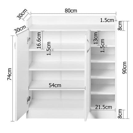Artiss Shoe Rack Cabinet 21 Pairs Adjustable Shelves White Clair.