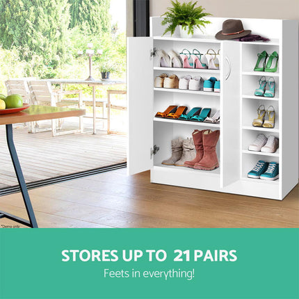 Artiss Shoe Rack Cabinet 21 Pairs Adjustable Shelves White Clair.