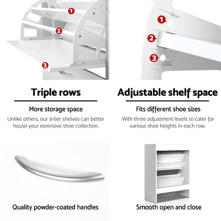 Artiss Shoe Rack Cabinet Adjustable Shelves 24 Pairs White Iris.
