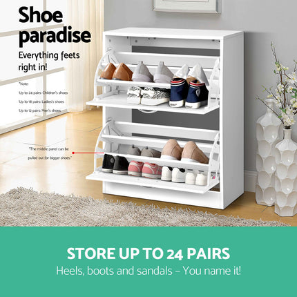 Artiss Shoe Rack Cabinet Adjustable Shelves 24 Pairs White Iris.