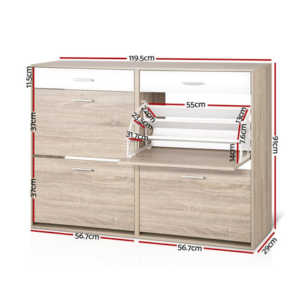 Artiss Shoe Rack Cabinet 36 Pairs Adjustable Shelves Pine Sara.