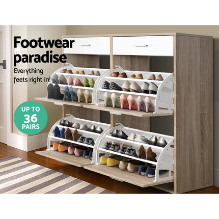 Artiss Shoe Rack Cabinet 36 Pairs Adjustable Shelves Pine Sara.