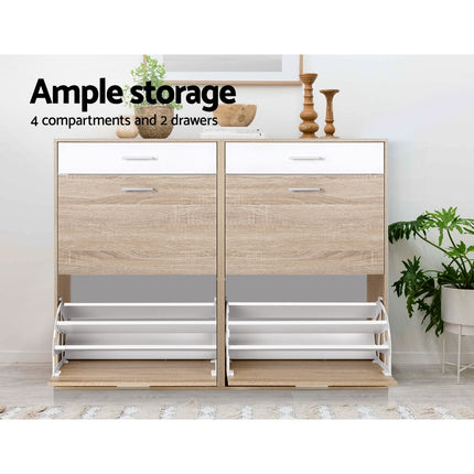 Artiss Shoe Rack Cabinet 36 Pairs Adjustable Shelves Pine Sara.